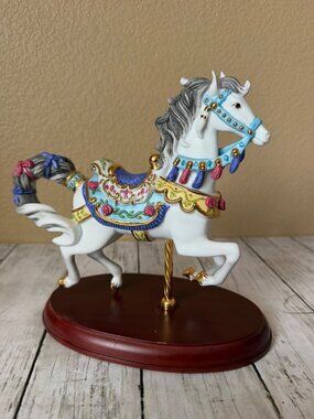 2005 Lenox "Rose Jumper" Porcelain Carousel Horse Figurine Wood Base - NO Box